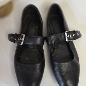 Women's Black Mary Jane Strap Flats with Buckle Detail